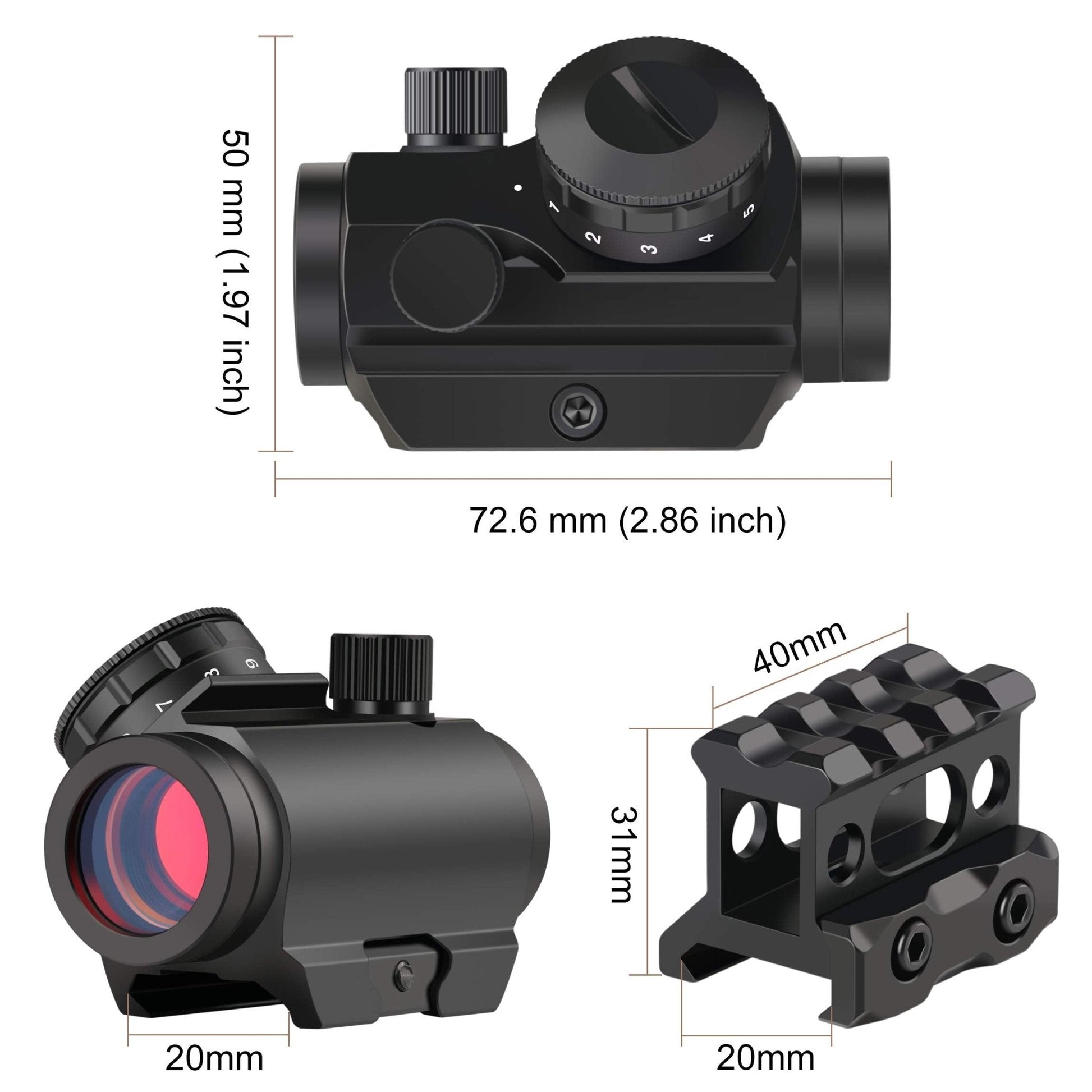 102T RED DOT SIGHT AIRSOFT RED DOT SCOPE WITH HIGH MOUNT RAIL - OPTICREV