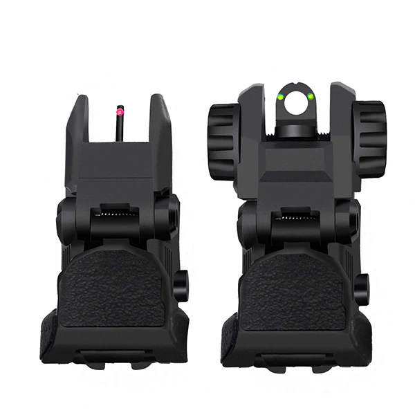 TS2 Polymer Black Fiber Optics Iron Sights Flip-up Front and Rear Sights with Red and Green Dots Fit Picatinny Weaver Rails